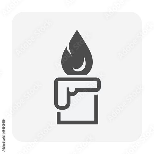 Red candle and light vector icon. May called candlelight for decorativfe in event i.e. celebration, birthday, merry christmas or xmas, happy new year in december or winter season at night.
