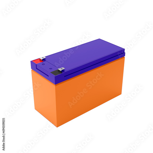 Rechargeable battery for uninterruptible power supply, half side view. Isolated on white background, 3D render.