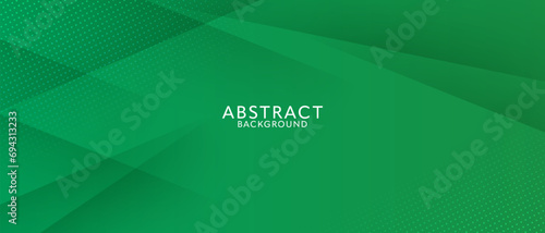 Abstract green banner background with diagonal stripes and dot halftone. vector illustration	