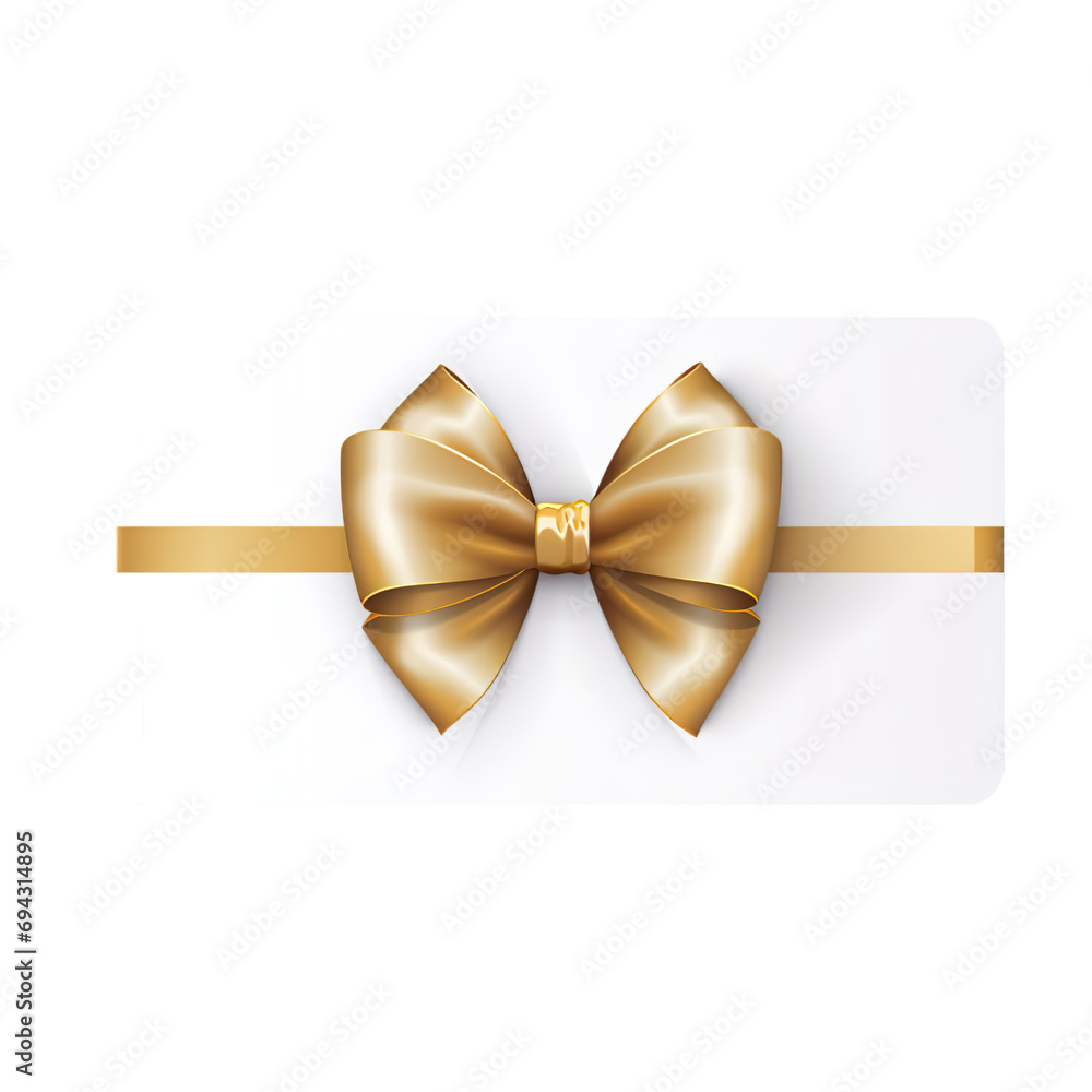 Fototapeta premium White luxury gift voucher with gold ribbon and bow isolated on transparent background.