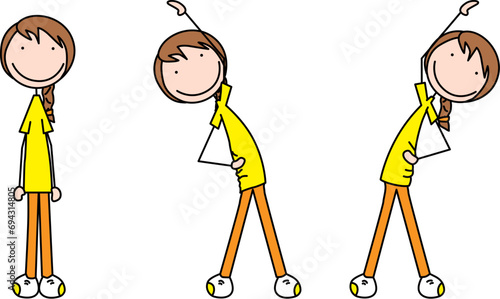 Cartoon vector illustration of a girl exercising - oblique stretches