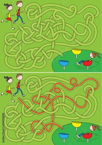 Playground maze for kids with a solution