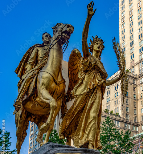 The great and beautiful statue and monument of General William Tecumseh Sherman, at the entrance of the central park of New York City, in the United States of America. photo