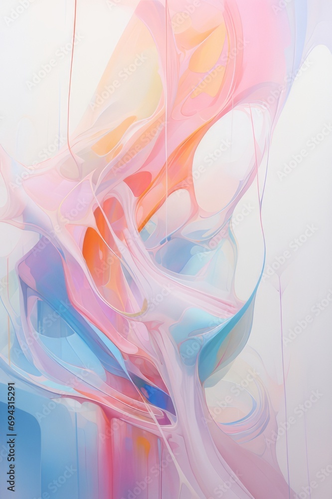 Fototapeta premium Cream, pink, yellow and light blue fluid background.Dripping acrylic paint.Pastel colors abstract art.