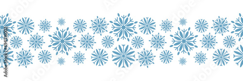 Seamless Christmas border Repeating pattern of blue snowflakes