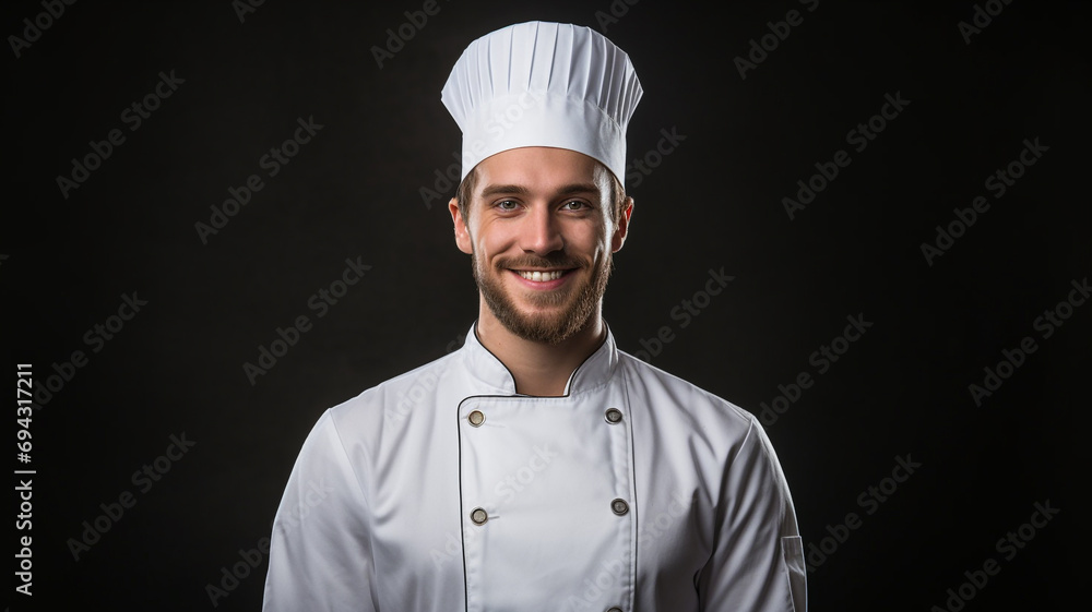 young man chef on black background. young man chef on black background.