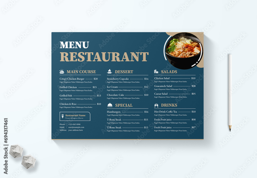 Menu layout. Menu layout
