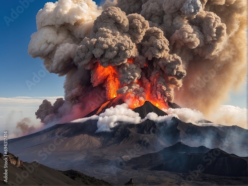 volcano eruption among lava