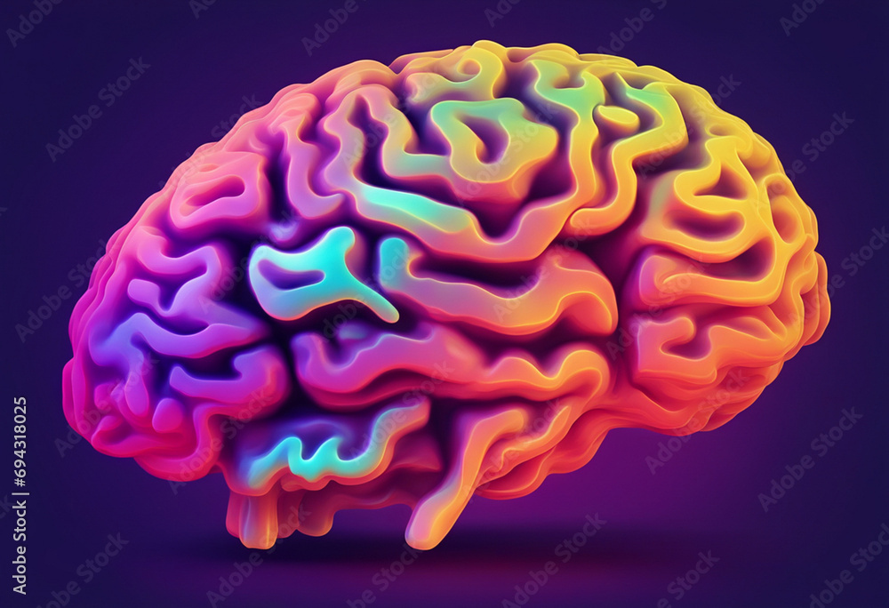 Textured abstract brain shape. Bioluminescence 3D. Dark blue background Textured abstract brain shape. Bioluminescence 3D. Dark blue background