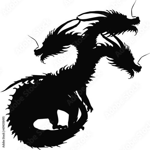 three heads dragon symbol isolated on white