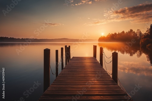 Relaxing morning at the lake at the jetty for sunrise