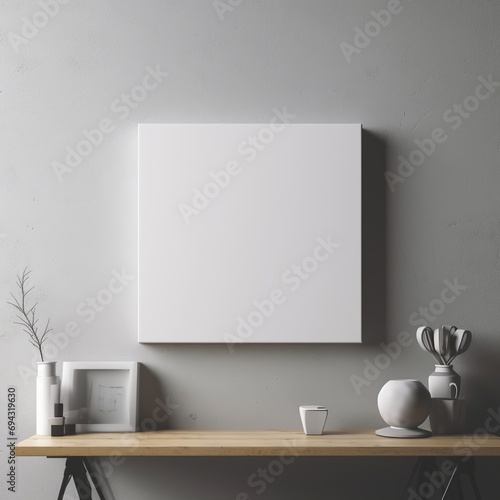 White canvas for mockup with blurred brick wall room interior Created with generative Ai © Sanuar_husen