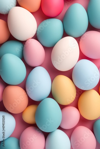 Colorful painted easter eggs, top view