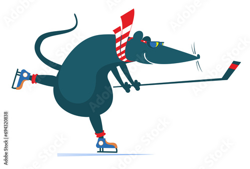 Canvas Print Cute rat or mouse an ice hockey player illustration