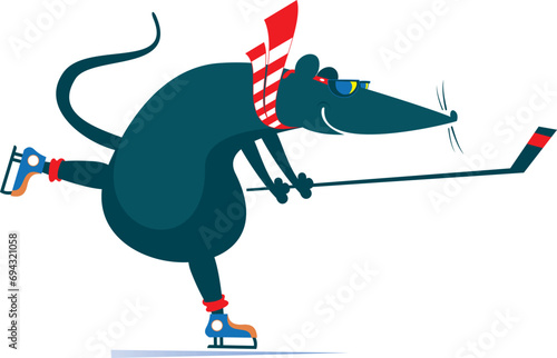 Canvas Print Cute rat or mouse an ice hockey player illustration