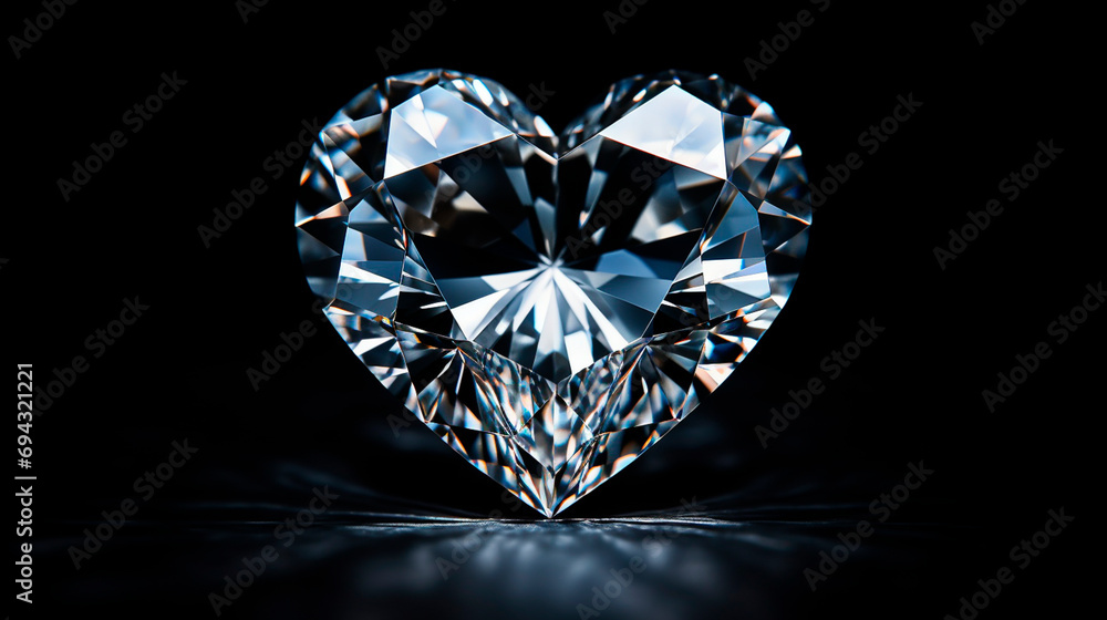 Fototapeta premium Diamond heart on a black background. Selective focus.