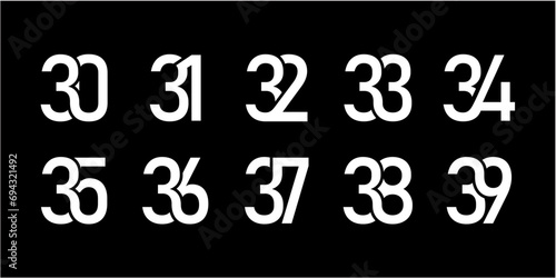 30, 31, 32, 33, 34, 35, 36, 37, 38, 39 Letter Initial Logo Design Template Vector Illustration