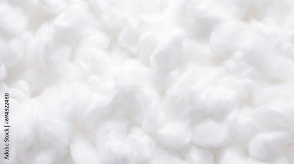 Close-up of white fluffy cotton background, abstract luxury wadding cloud texture. Generative AI - obrazy, fototapety, plakaty 