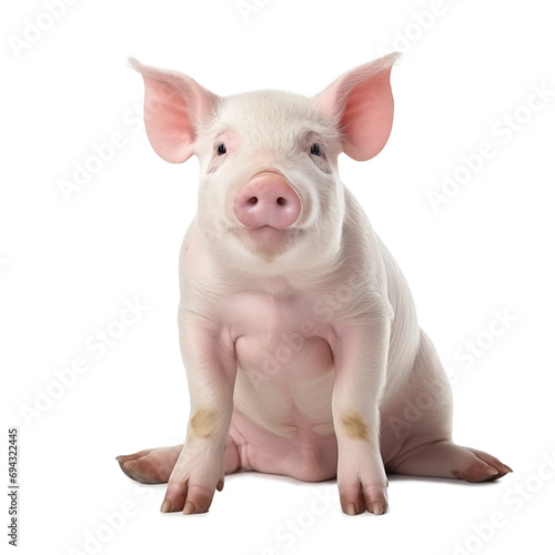 Happy young pig isolated on white background. Funny animals emotions. . AI generated content