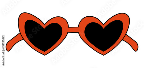 Red heart shape retro sunglasses. Valentine Day element. Vector flat illustration.