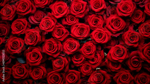 Texture of red roses background a lot. Selective focus.