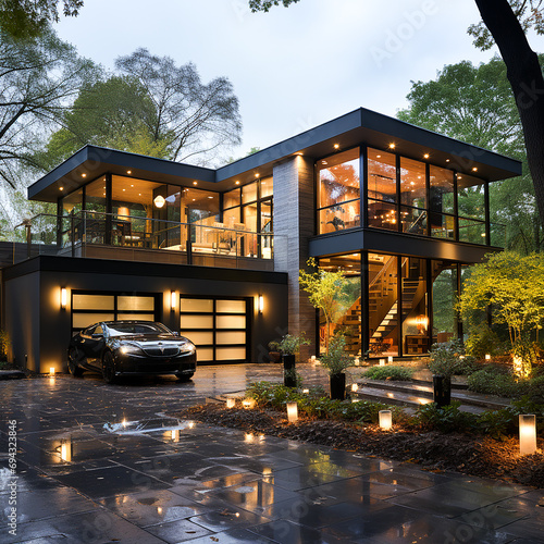 Photo stylish modern house exterior with graphite tint in decoration