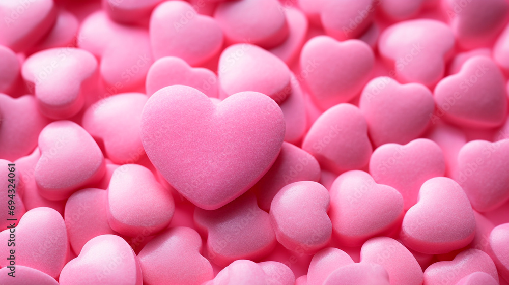 Pink candy hearts in glaze. Selective focus.