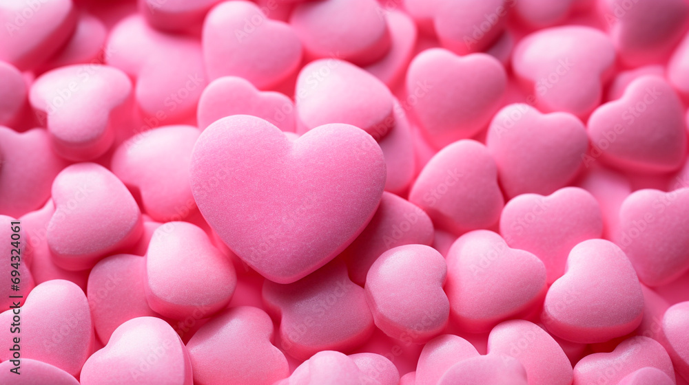 Pink candy hearts in glaze. Selective focus. Pink candy hearts in glaze. Selective focus.
