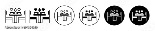 Romantic dinner icon. valentine or marriage anniversary day celebration with cooking lunch meal at party logo sign. romantic love couple candle light dinner at cafe or restaurant symbol.   