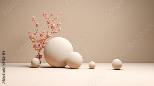 ball and flower with beige color background, 3d background, abstract background, 3d render, generate ai