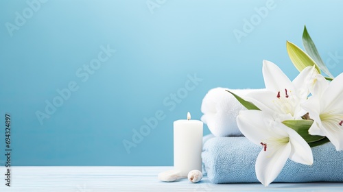 zen flowers and white towels - spa/wellness backdrop-background