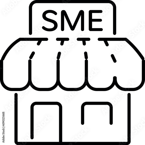 Icon of a small and medium business storefront with sign, SME, small and medium-sized enterprise logo.