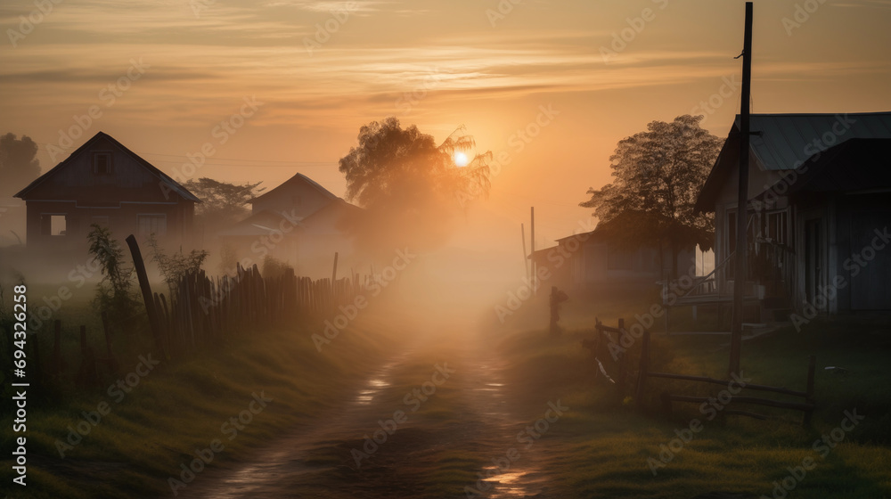 Obraz premium Farewell in the Fog, Generative AI, 