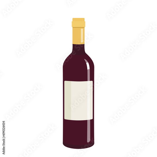 Vector red wine bottle icon, illustration of glass alcohol bottle isolated on white background, cartoon flat print with wine