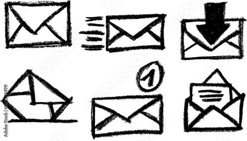 Set of Envelope Icons Crayon Drawing