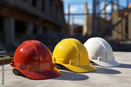 group of color hard hat on a construction site
