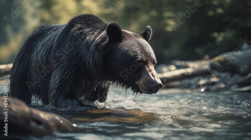 Illustration of a bear fishing in a river photo