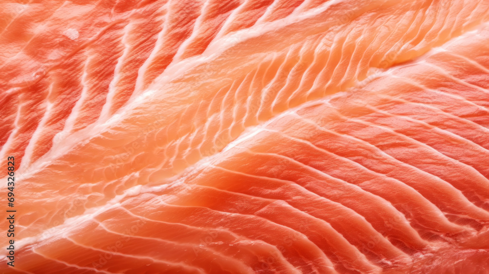 Close-up of raw fresh salmon sashimi structure. Food fish background. Generative AI