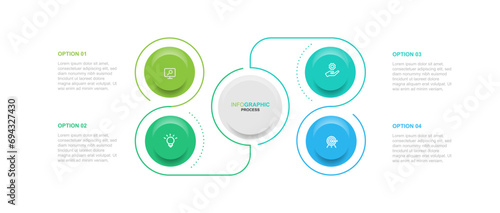 Circle business template infographic vector element with 4 step process suitable for web presentation and business information 