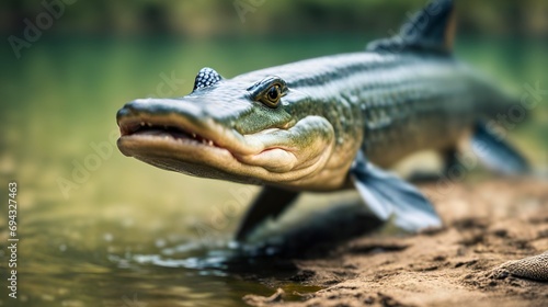 An image of an Alligator Gar with its mouth open