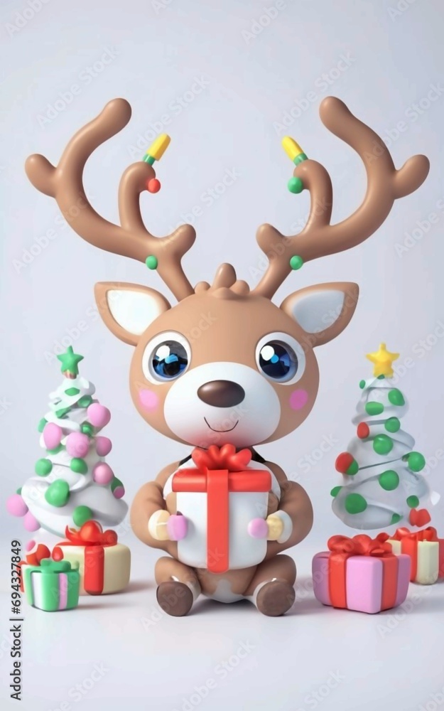reindeer with christmas tree