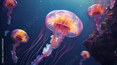 Beautiful jellyfish with a small water bubbles © pier