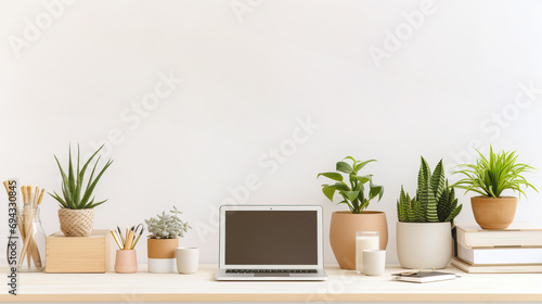 Corner work desk attached to white wall