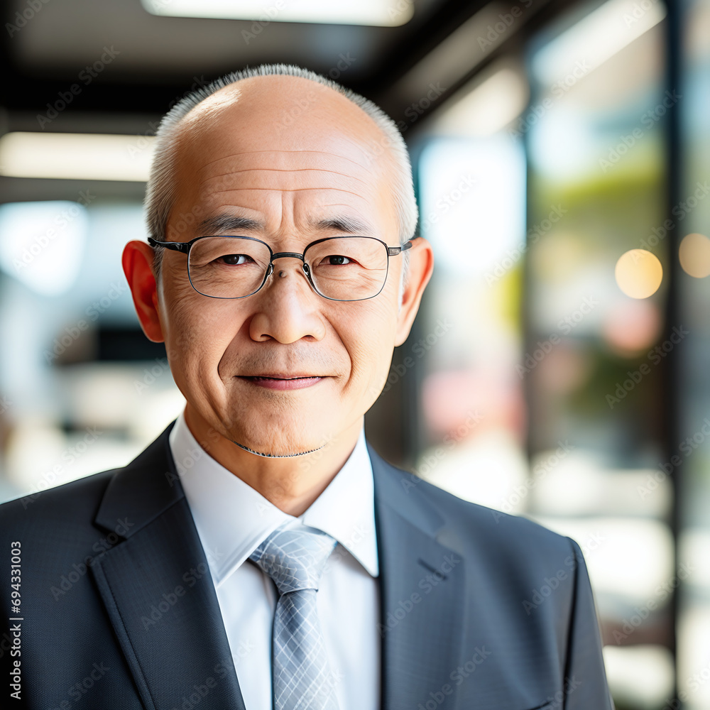 portrait of a smiling Asian elderly businessman on glasses portrait of a smiling Asian elderly businessman on glasses