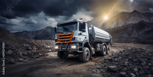 truck on the road, profile photo of an orange Kamaz dump truck in the truck photo