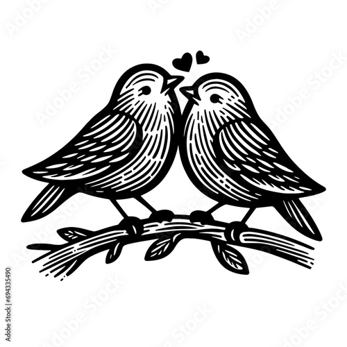 birds romantic couple cute vector sketch
