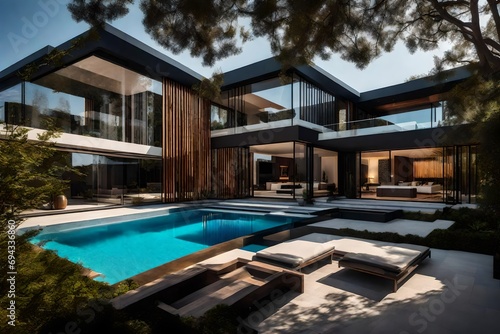 architecture image of luxurious modern design hoom backyard and pool generative al. © Mazhar