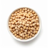 Raw chickpea beans in white bowl isolated on white. Top view, Generative AI 