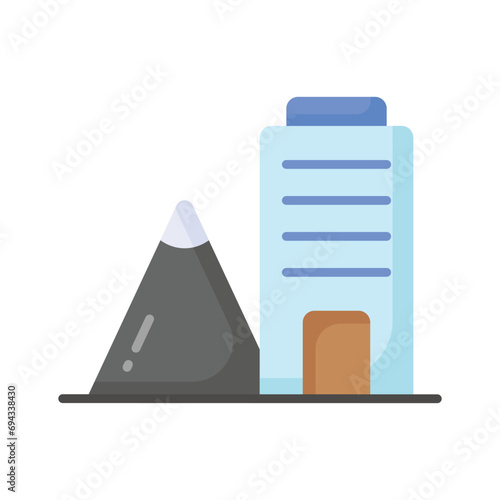 Architectural building design in mountain area, concept icon of building