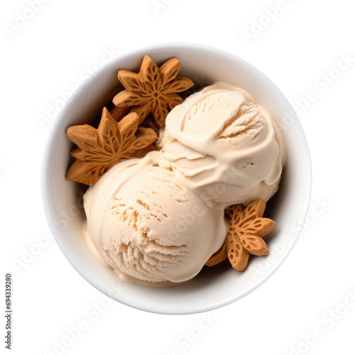 Delicious Bowl of Gingerbread Ice Cream Isolated on a Transparent Background 
